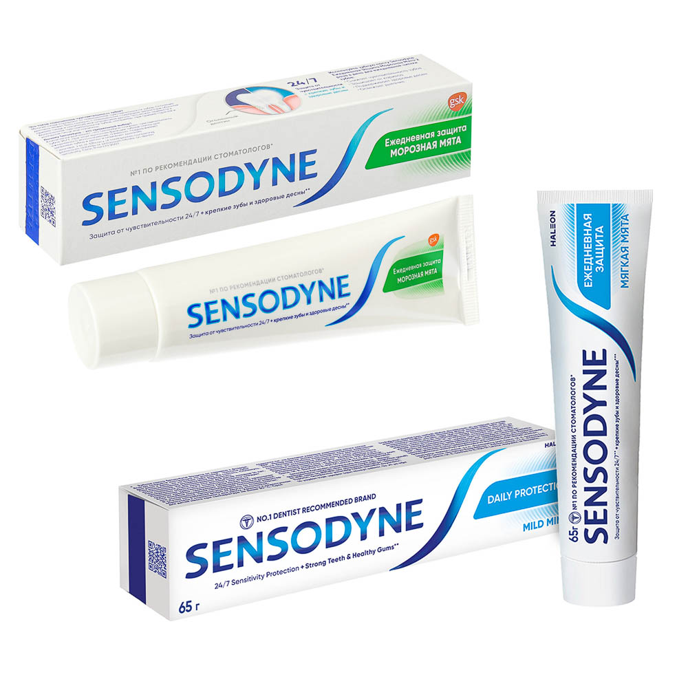 Зубная паста SENSODYNE Ежедневная защита Морозная мята/Мягкая мята, 65 г, арт.№ 981-054