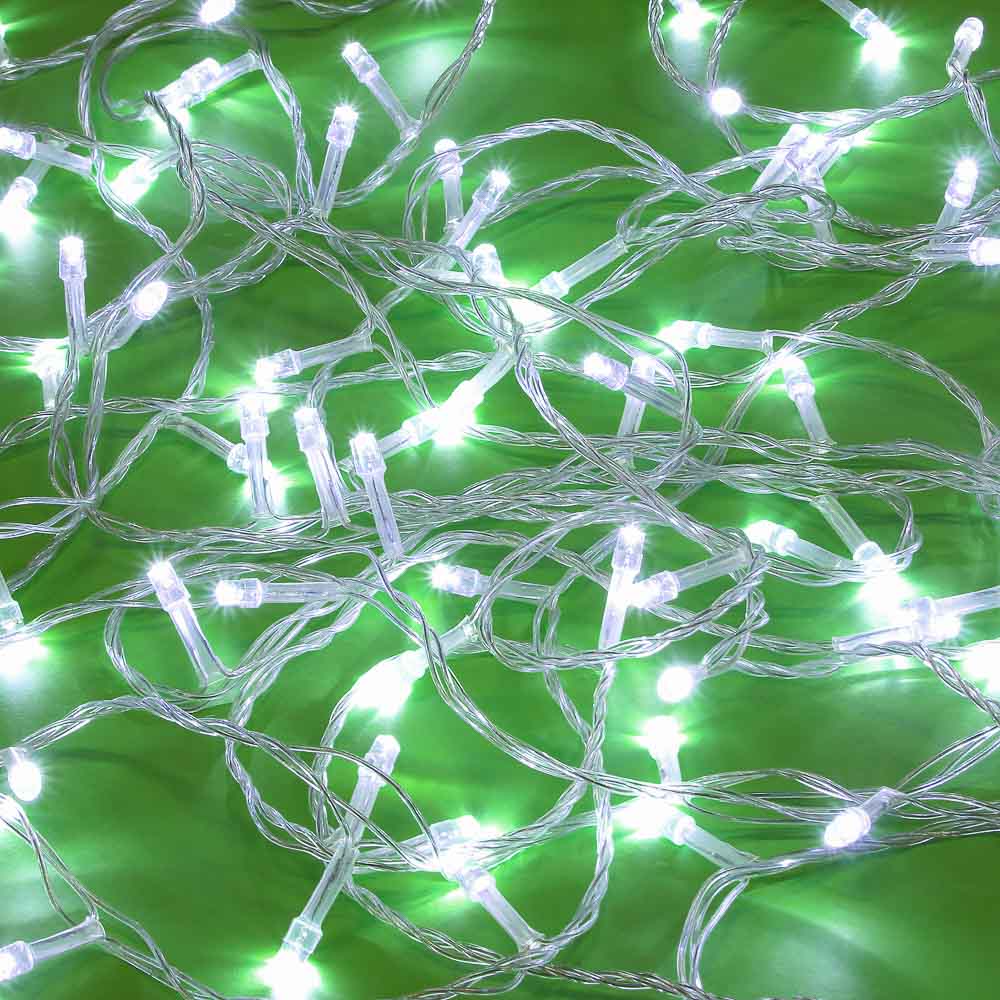 Гирлянда вьюн 14 м СНОУ БУМ, 180 LED ламп, постоянное белое свечение, ПВХ прозрачный, 220В, арт.№ 384-039