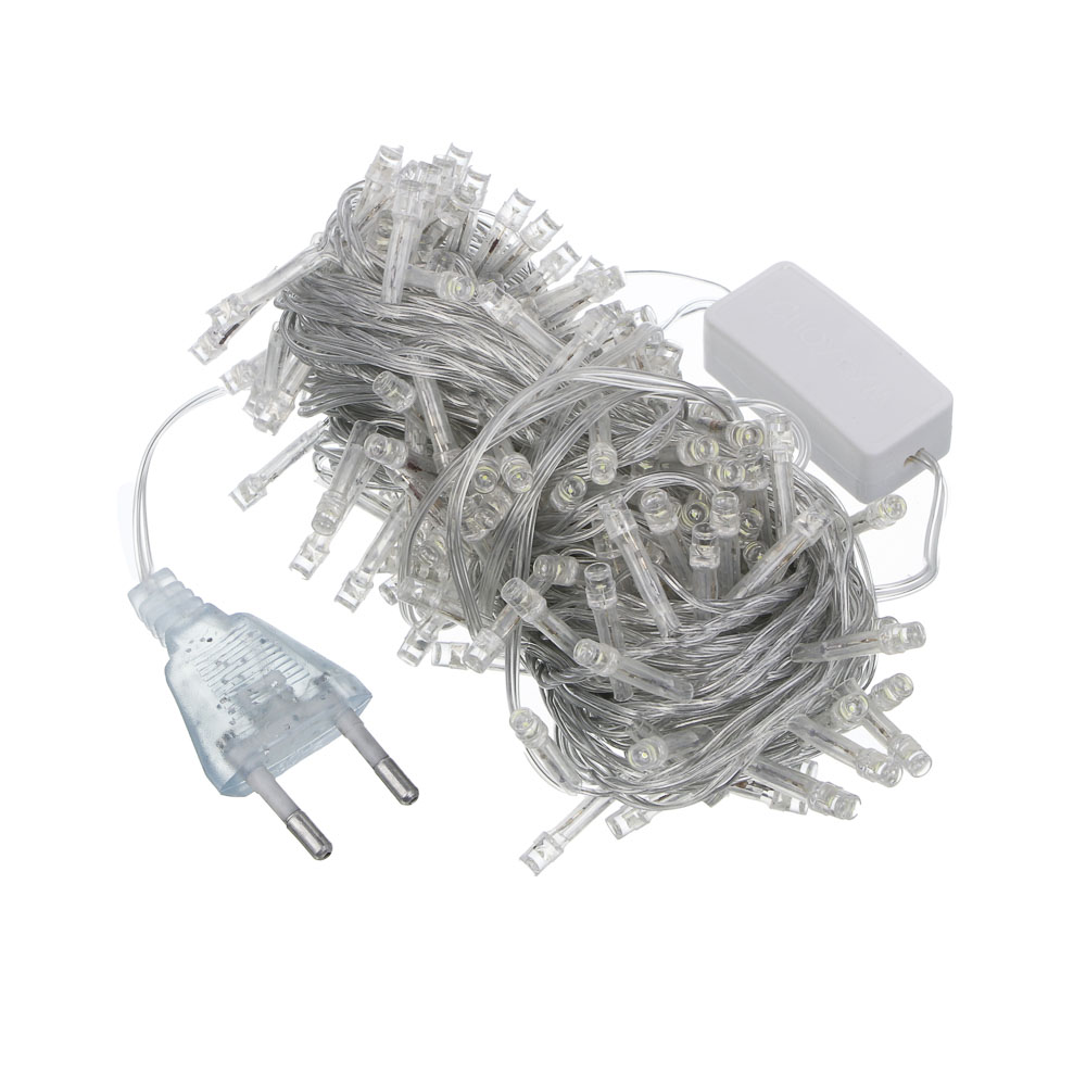 Гирлянда вьюн 14 м СНОУ БУМ, 180 LED ламп, постоянное белое свечение, ПВХ прозрачный, 220В, арт.№ 384-039