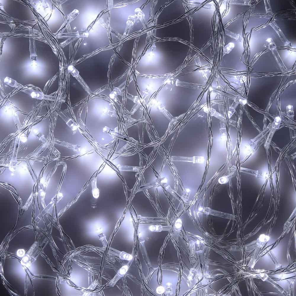 Гирлянда вьюн 14 м СНОУ БУМ, 180 LED ламп, постоянное белое свечение, ПВХ прозрачный, 220В, арт.№ 384-039