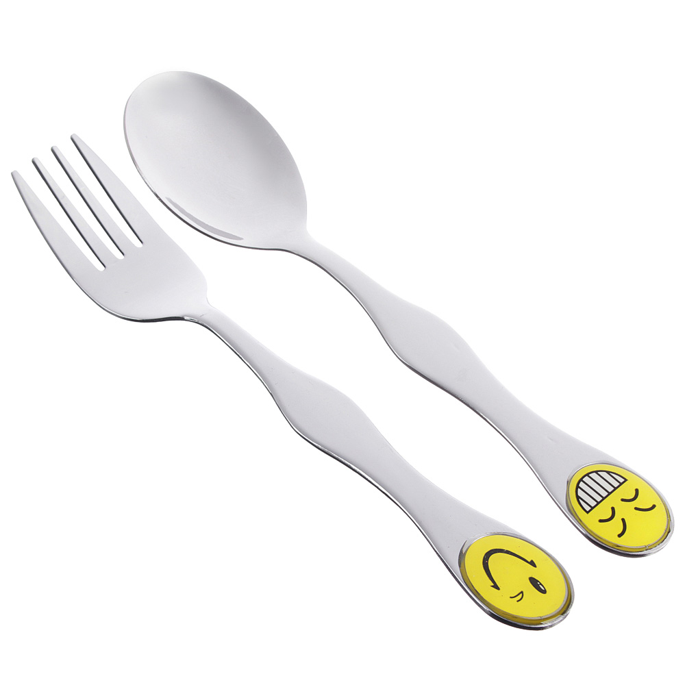 Набор столовых приборов детский 2 пр. "Смайлики", нерж.сталь, 12 дизайнов, арт.№ 859-012