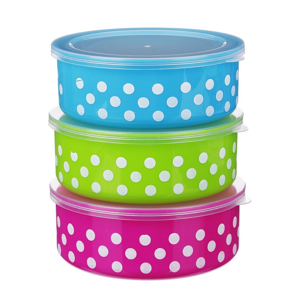 Набор контейнеров 3шт (10x4см + 13x5см +14,5x5,5см), полипропилен, 3 цвета, арт.№ 893-109