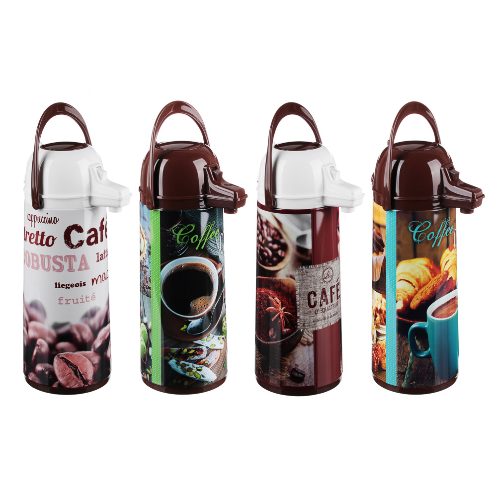 VETTA Термос с пневмонасосом, стеклянная колба, 1,9 л., 4 дизайна, арт.№ 841-727