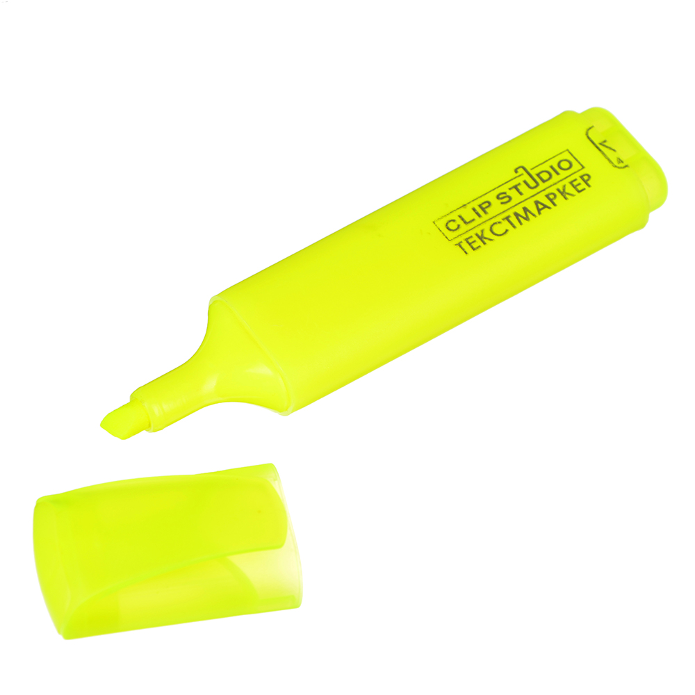 Маркер-выделитель желтый, плоский корпус, скошенный наконечник, линия 4мм, арт.№ 526-498
