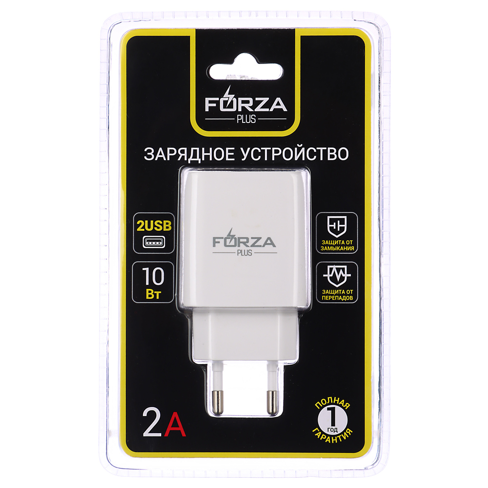 Сетевое зарядное устройство FORZA Стандарт, 2xUSB, 2А, 5В, Белый, арт.№ 916-218