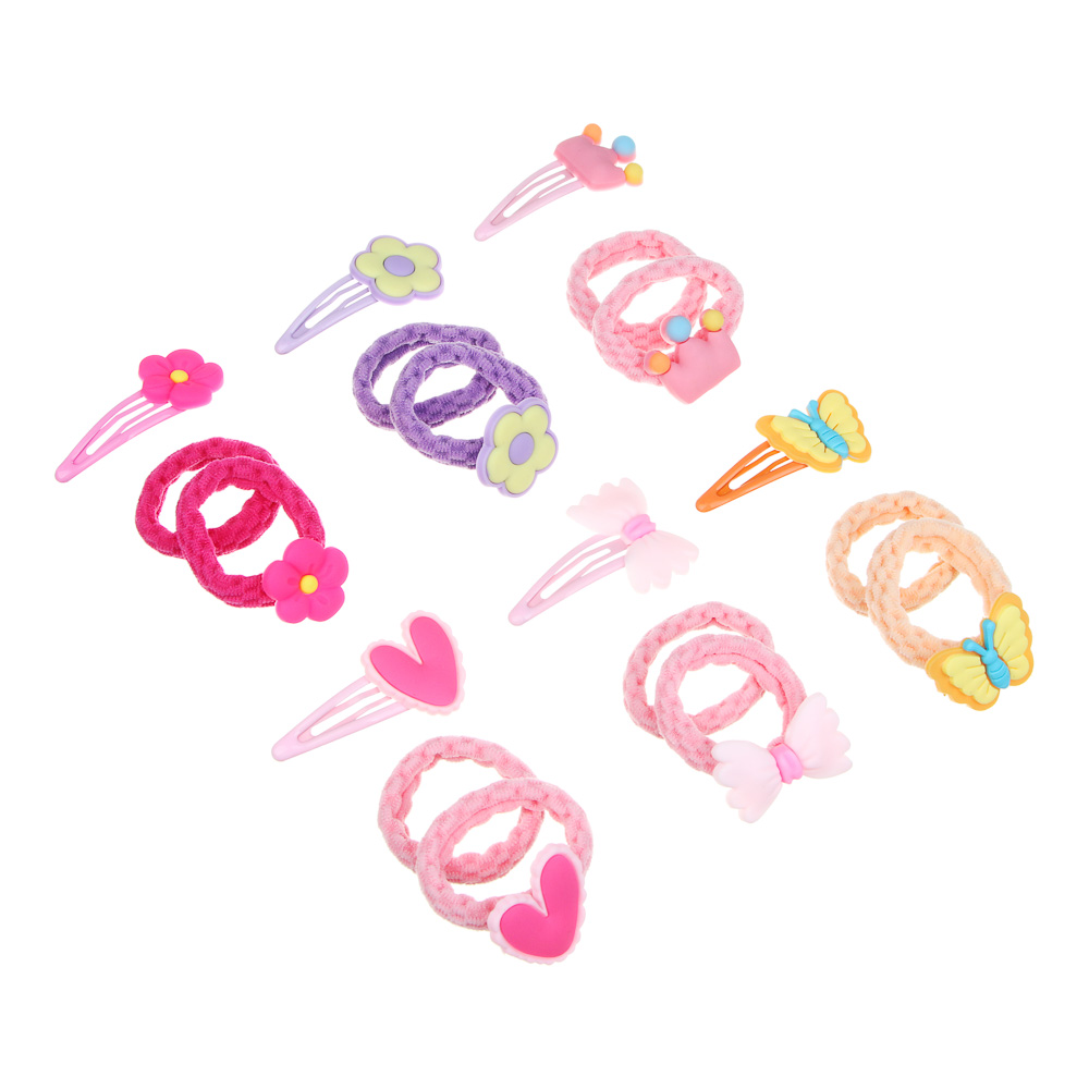 ЮНИLOOK Набор детских резинок для волос 2 шт и заколка 1 шт, d4см, 5см, металл, ПЭ, ТПР, 6 дизайнов, арт.№ 322-289