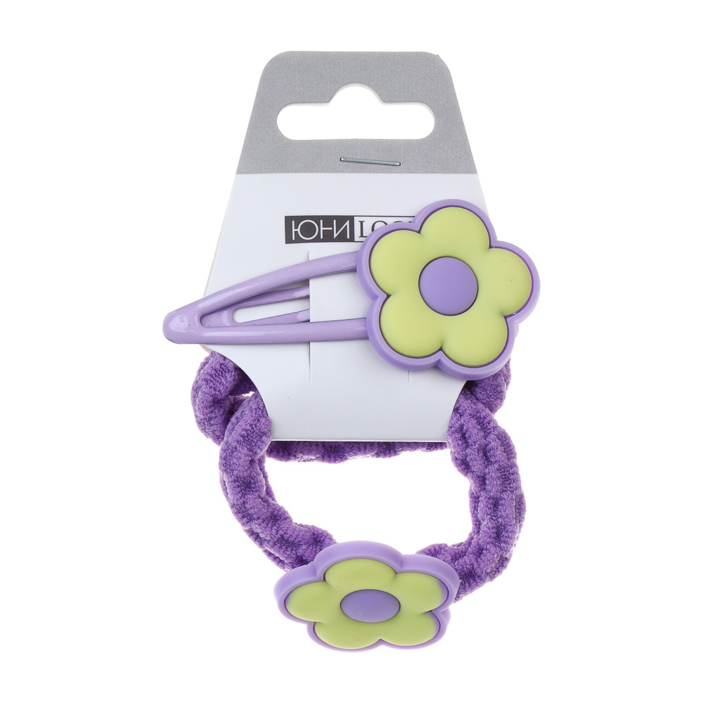 ЮНИLOOK Набор детских резинок для волос 2 шт и заколка 1 шт, d4см, 5см, металл, ПЭ, ТПР, 6 дизайнов, арт.№ 322-289