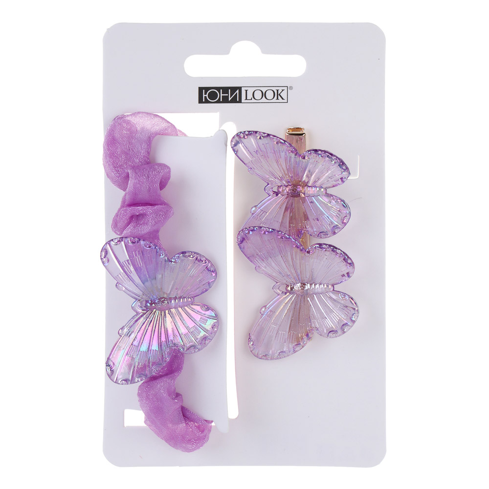 ЮНИLOOK Детские аксессуары для волос: резинка и заколка, d6см, 5,5/6 см, металл, ПЭ, пластик, 2 диз., арт.№ 321-377