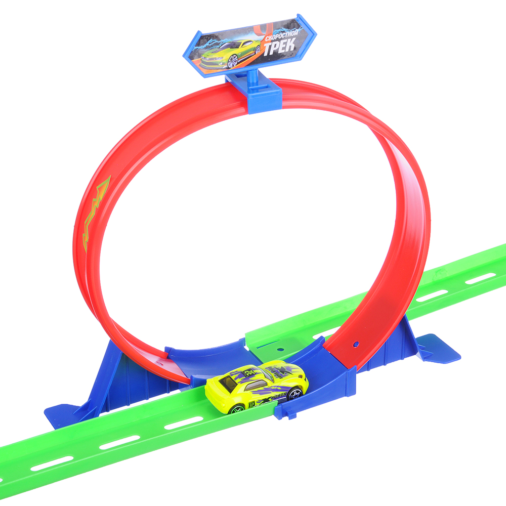 ИГРОЛЕНД Автотрек "Безумная гонка" с мертвой петлей, 1 машинка, ABS, 20,4х42,6х5,5см, арт.№ 276-087
