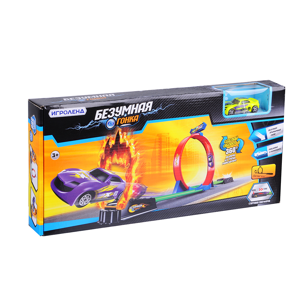ИГРОЛЕНД Автотрек "Безумная гонка" с мертвой петлей, 1 машинка, ABS, 20,4х42,6х5,5см, арт.№ 276-087