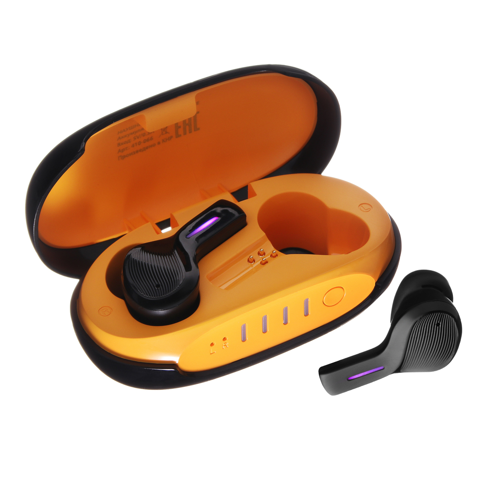 Наушники беспроводные TWS BY Рыжий, ANC шумоподавление, 37/320мАч, черно-оранжевые, арт.№ 410-204