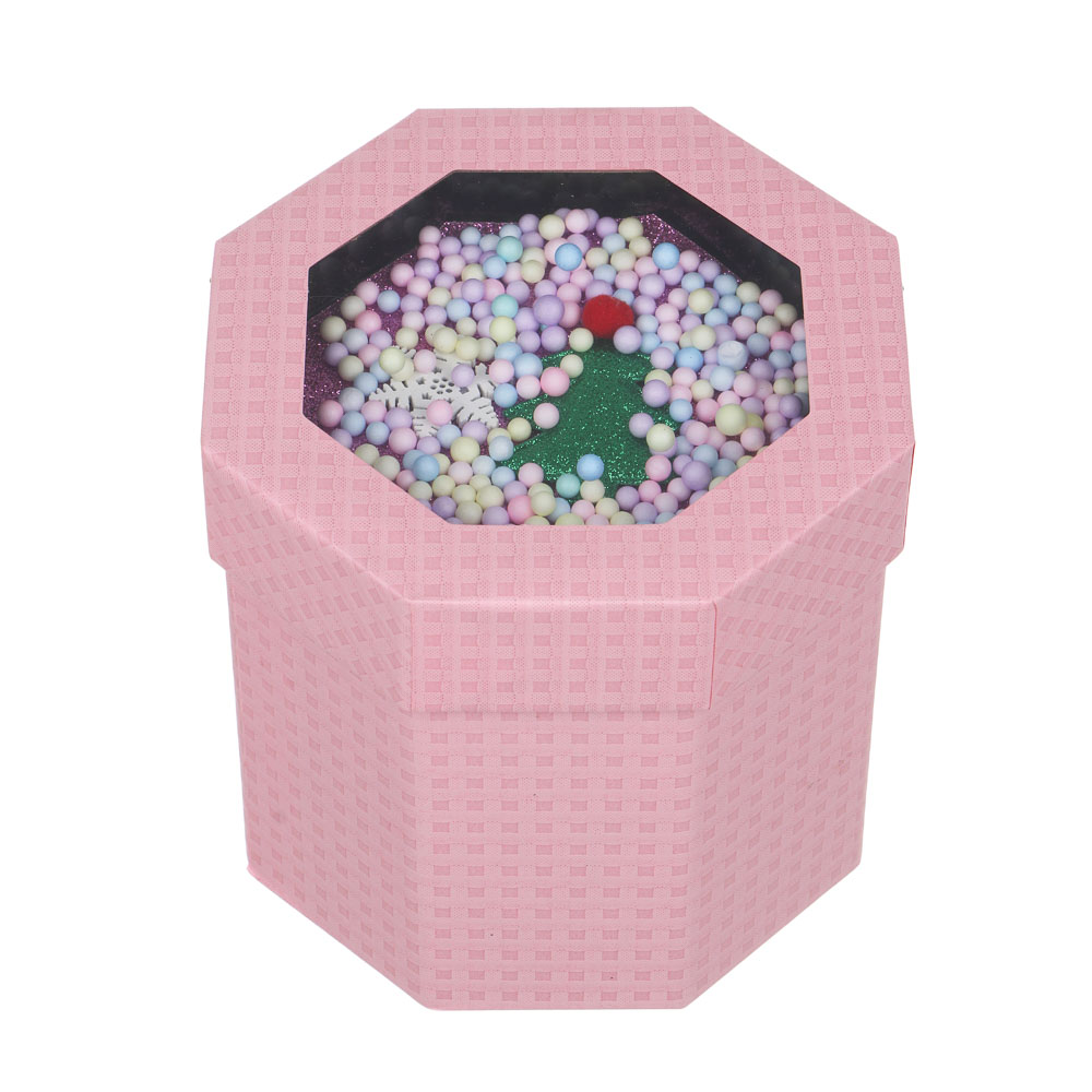 СНОУ БУМ Коробка подарочная бархатная, с ПВХ окном и декором внутри, 13x13x12,8 см, 4 цвета, арт 2, арт.№ 369-594