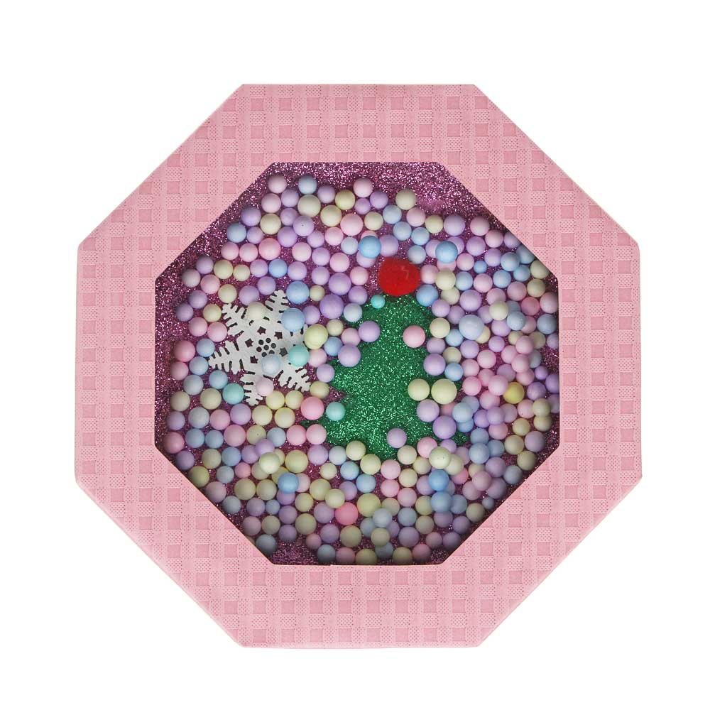 СНОУ БУМ Коробка подарочная бархатная, с ПВХ окном и декором внутри, 13x13x12,8 см, 4 цвета, арт 2, арт.№ 369-594