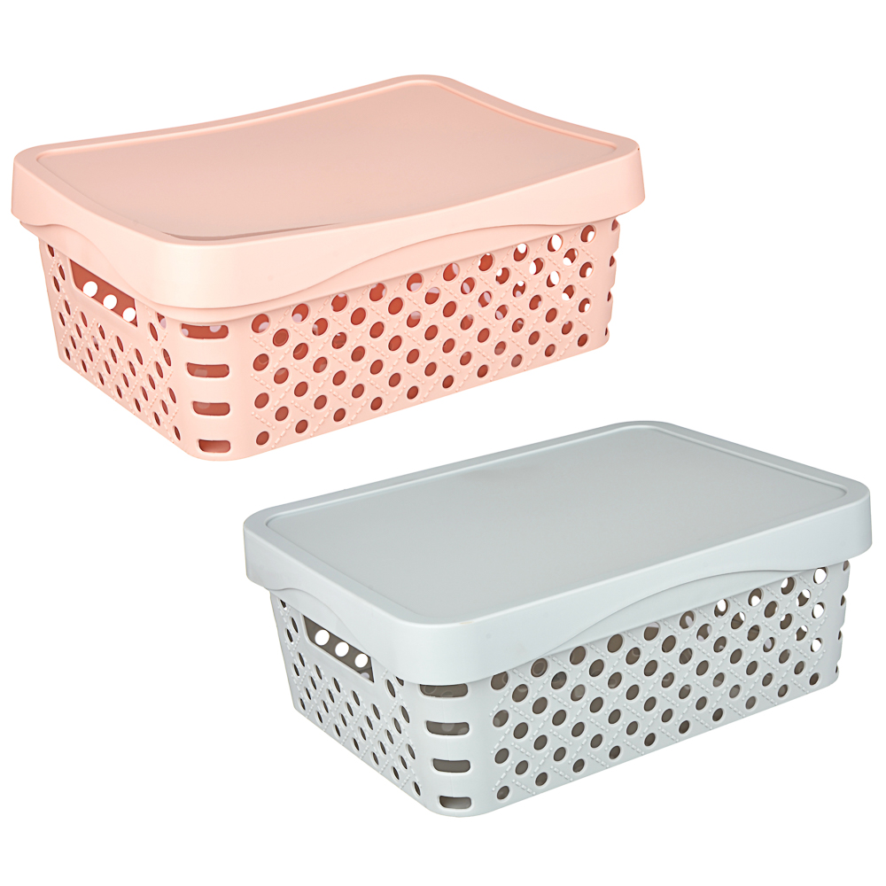 Корзина для хранения с крышкой 11л, 36,5х27,5х14см, пластик, 2 цвета, арт.№ 406-147