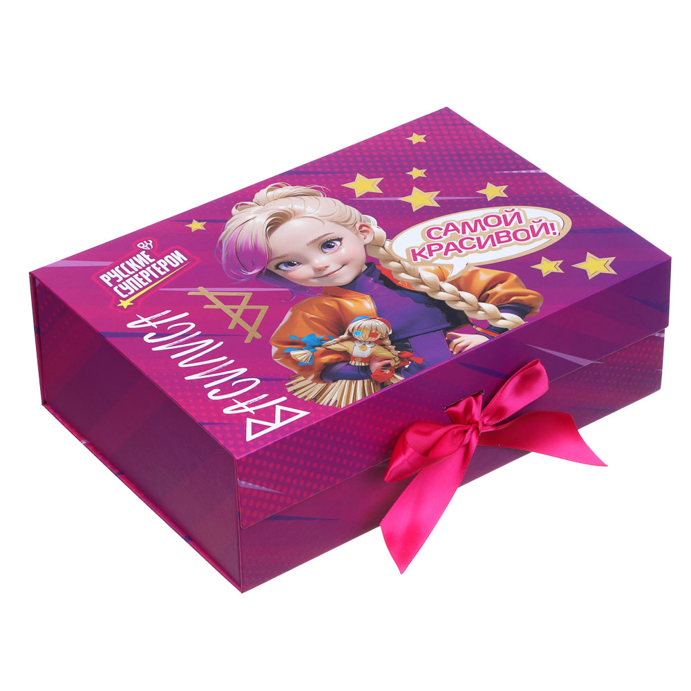 BY Коробка подарочная складная с лентой, тиснение фольгой, 28x20x9см, Василиса, арт.№ 207-061