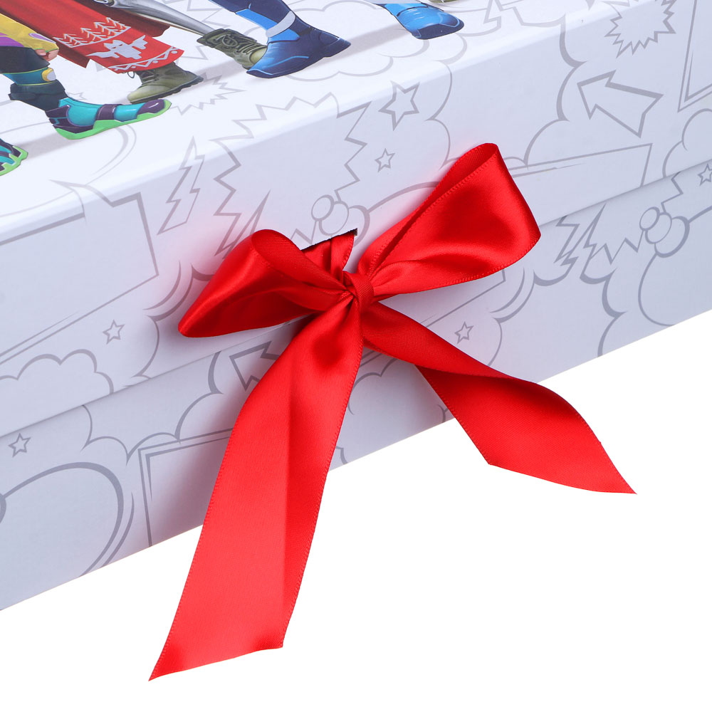 BY Коробка подарочная складная с лентой, тиснение фольгой, 33x25x12см, Стань Героем 1, арт.№ 207-072