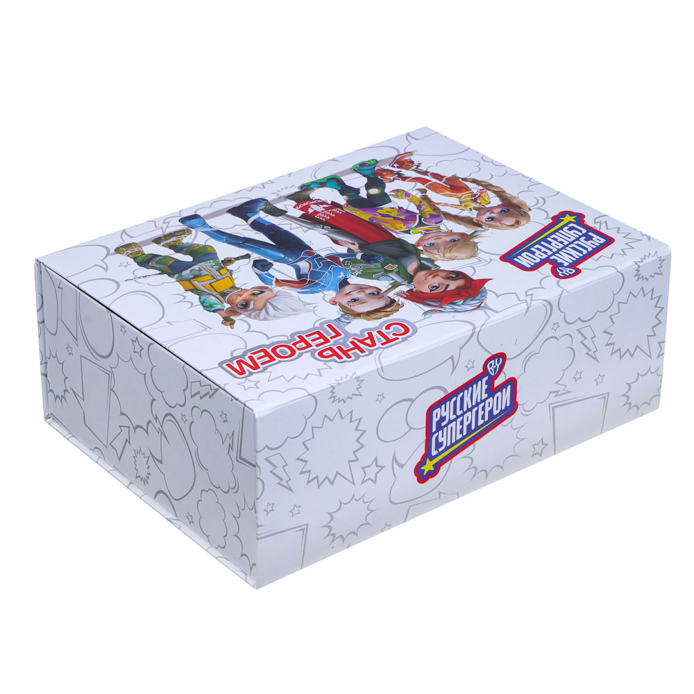 BY Коробка подарочная складная с лентой, тиснение фольгой, 33x25x12см, Стань Героем 1, арт.№ 207-072