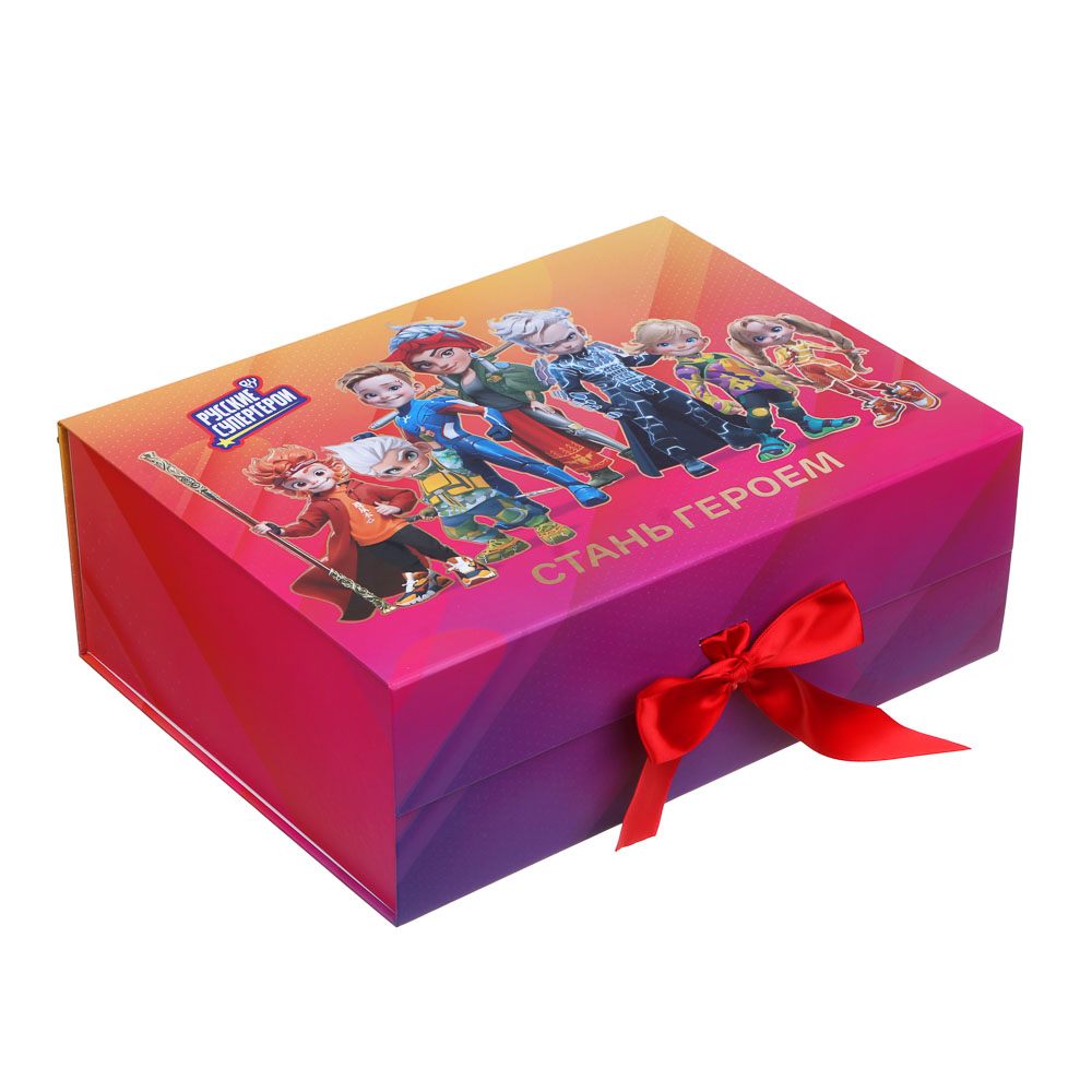 BY Коробка подарочная складная с лентой, тиснение фольгой, 33x25x12см, Стань Героем 2, арт.№ 207-073