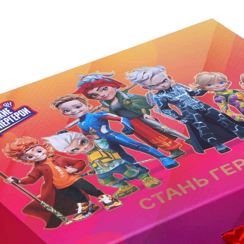 BY Коробка подарочная складная с лентой, тиснение фольгой, 33x25x12см, Стань Героем 2, арт.№ 207-073