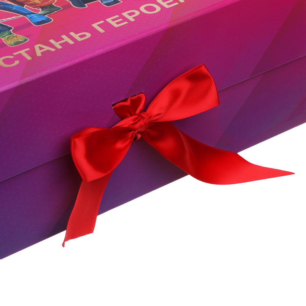 BY Коробка подарочная складная с лентой, тиснение фольгой, 33x25x12см, Стань Героем 2, арт.№ 207-073