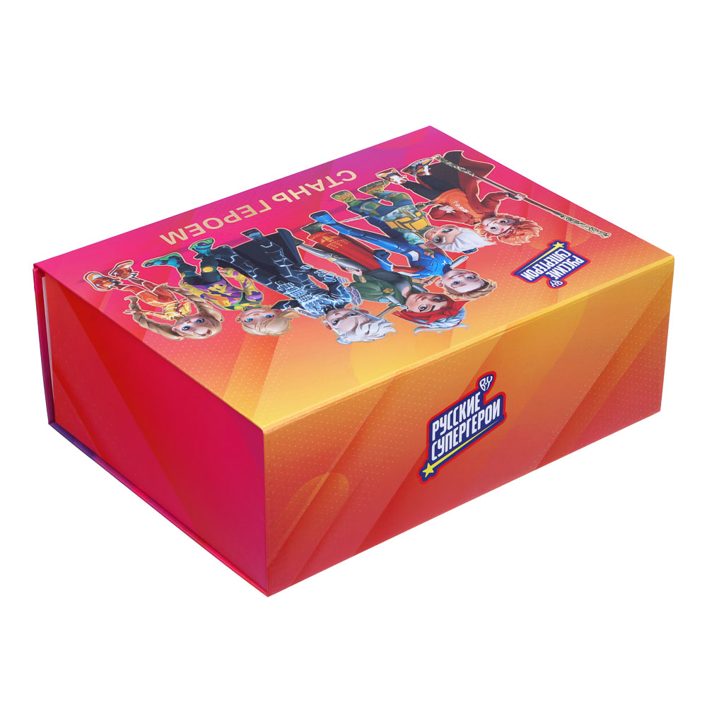 BY Коробка подарочная складная с лентой, тиснение фольгой, 33x25x12см, Стань Героем 2, арт.№ 207-073