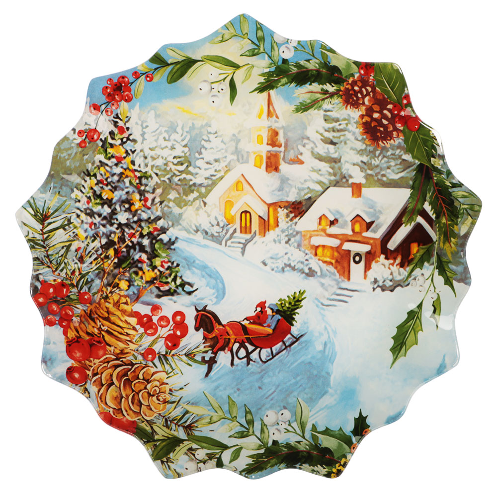 Зимний пейзаж Блюдо круглое, 25см, стекло, арт.№ 820-789
