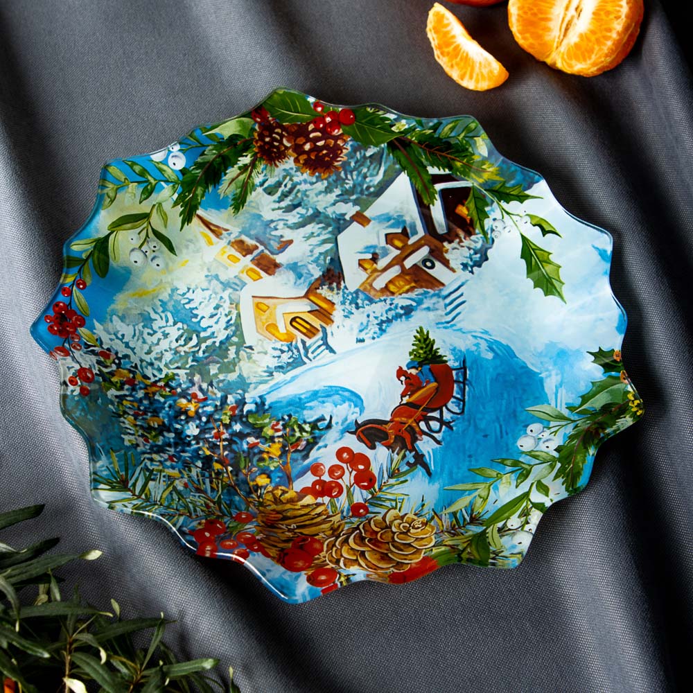 Зимний пейзаж Блюдо круглое, 25см, стекло, арт.№ 820-789