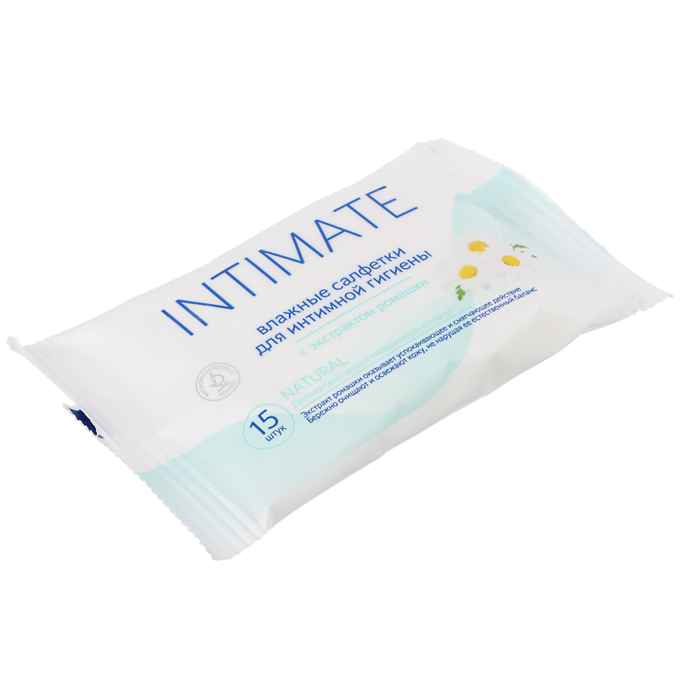 Влажные салфетки для интимной гигиены INTIMATE NATURAL с ромашкой, 15шт, арт.№ 914-060