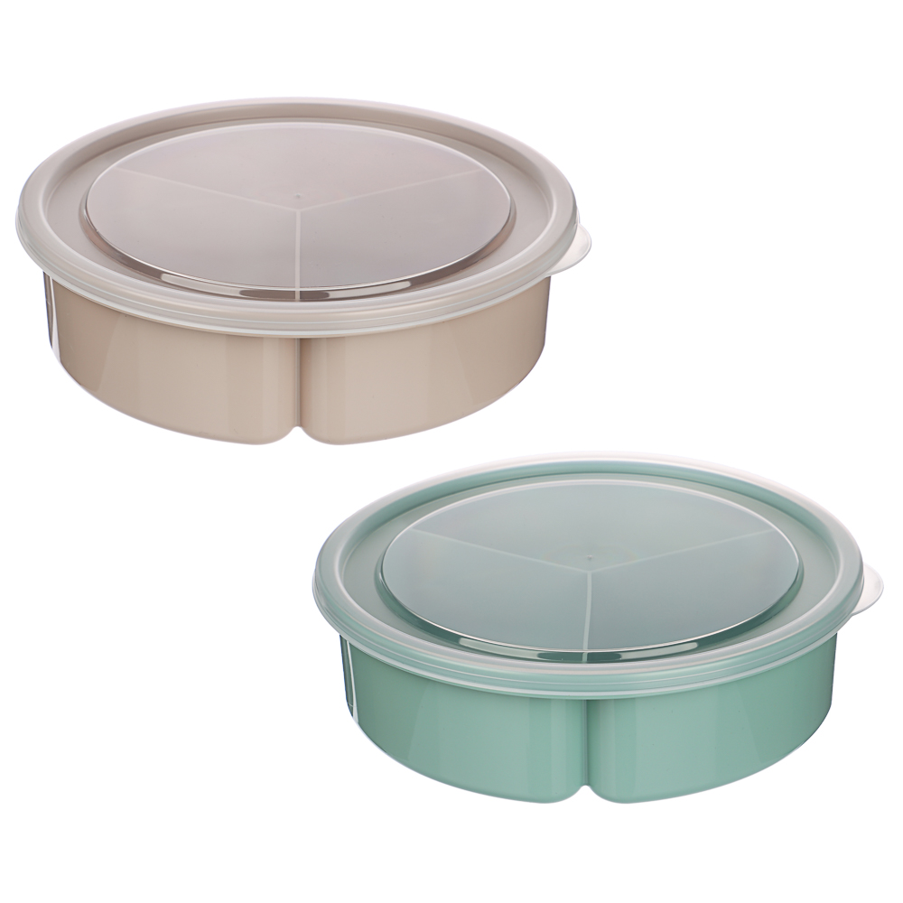 Контейнер-менажница круглый 0,9л D-20см, 3 секции (3x300мл), пластик, 2 цвета, арт.№ 861-434