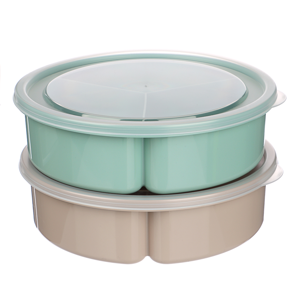 Контейнер-менажница круглый 0,9л D-20см, 3 секции (3x300мл), пластик, 2 цвета, арт.№ 861-434