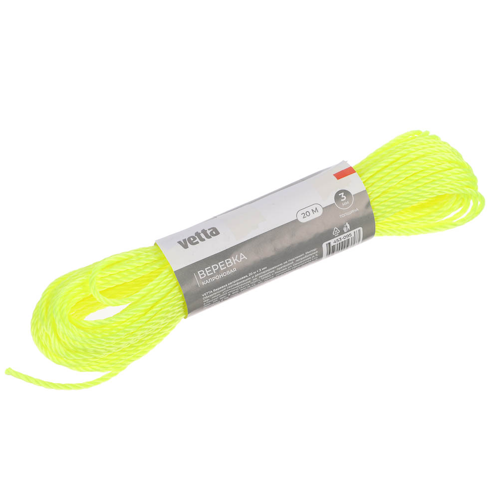 Веревка тм VETTA, капроновая, 20м x 3мм, 5 цветов, арт.№ 453-095