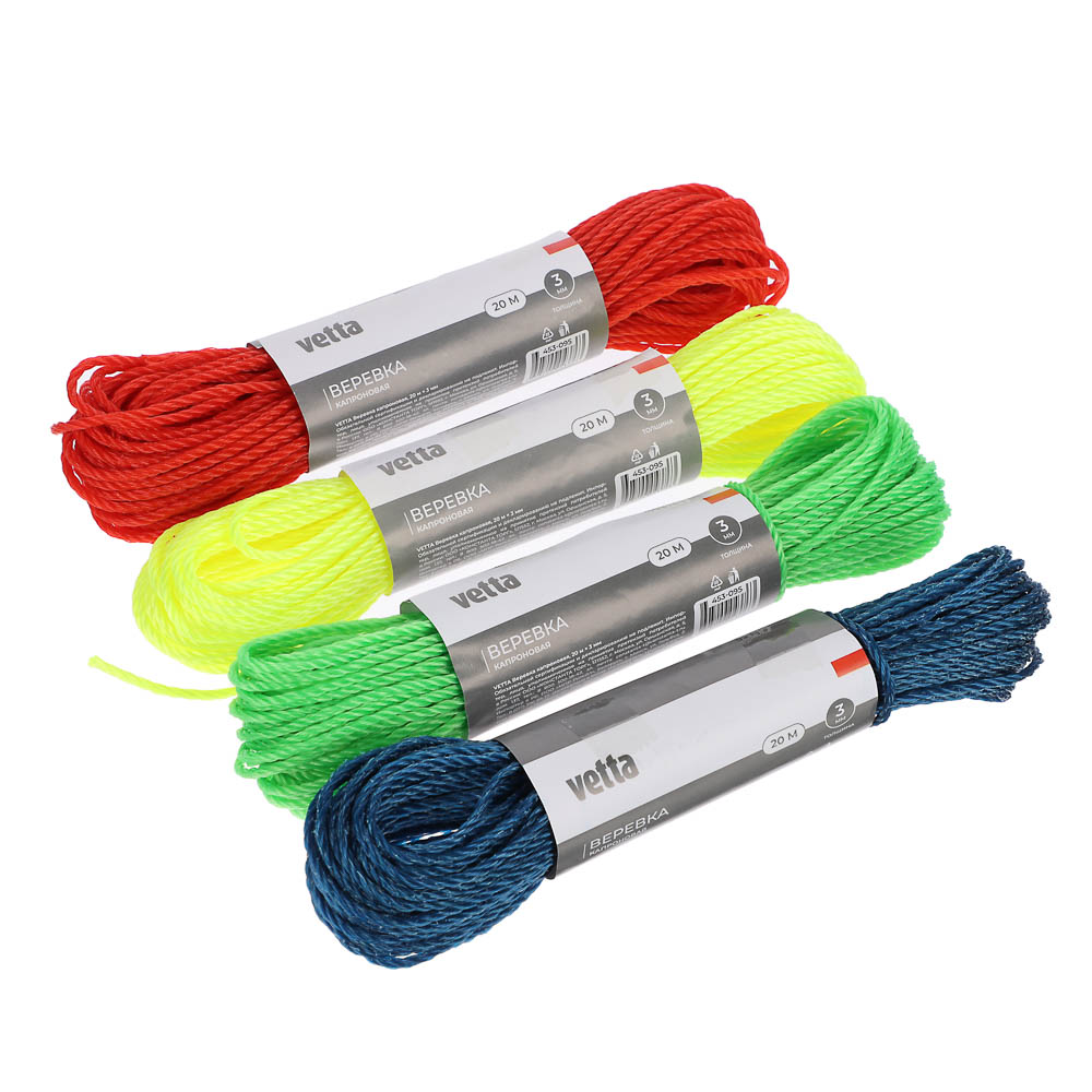 Веревка тм VETTA, капроновая, 20м x 3мм, 5 цветов, арт.№ 453-095