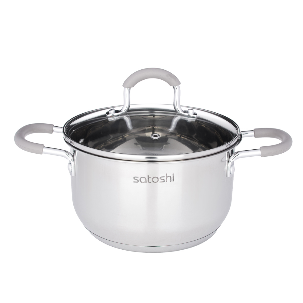 SATOSHI Альбер Набор кастрюль 6 пр.: 1,8л, 2,5л, 3,5л, бежевые силиконовые ручки, со стекл. крышкой, арт.№ 822-206