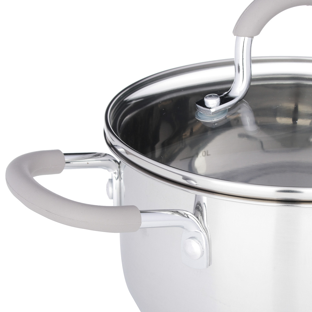 SATOSHI Альбер Набор кастрюль 6 пр.: 1,8л, 2,5л, 3,5л, бежевые силиконовые ручки, со стекл. крышкой, арт.№ 822-206