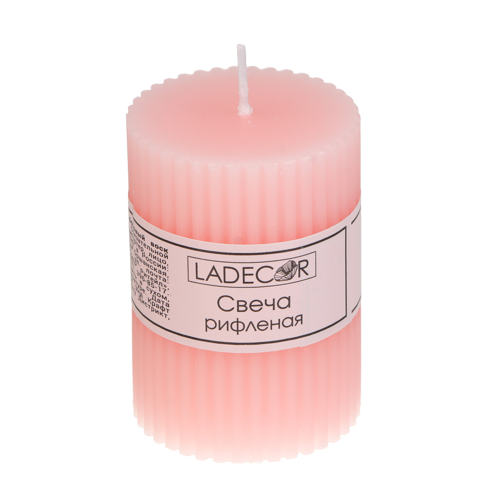 Свеча столбик тм LADECOR 5x7 см, рифленая, парафин, бобовый воск, 4 цвета, арт.№ 508-898