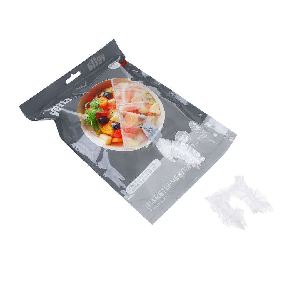 Пакеты-чехлы (крышки) для продуктов, на резинке, тм VETTA, 100шт, 36см, полиэтилен, арт.№ 438-276