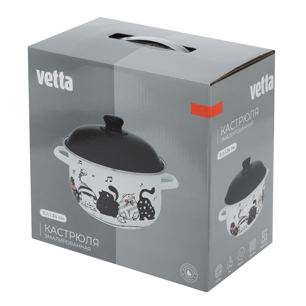 VETTA Хвостатые друзья Кастрюля эмалированная, 24см, 5,0л, индукция, арт.№ 894-543