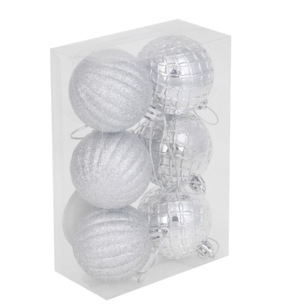 СНОУ БУМ Набор формовых шаров 6 шт, 6 см, серебро, арт.№ 373-437