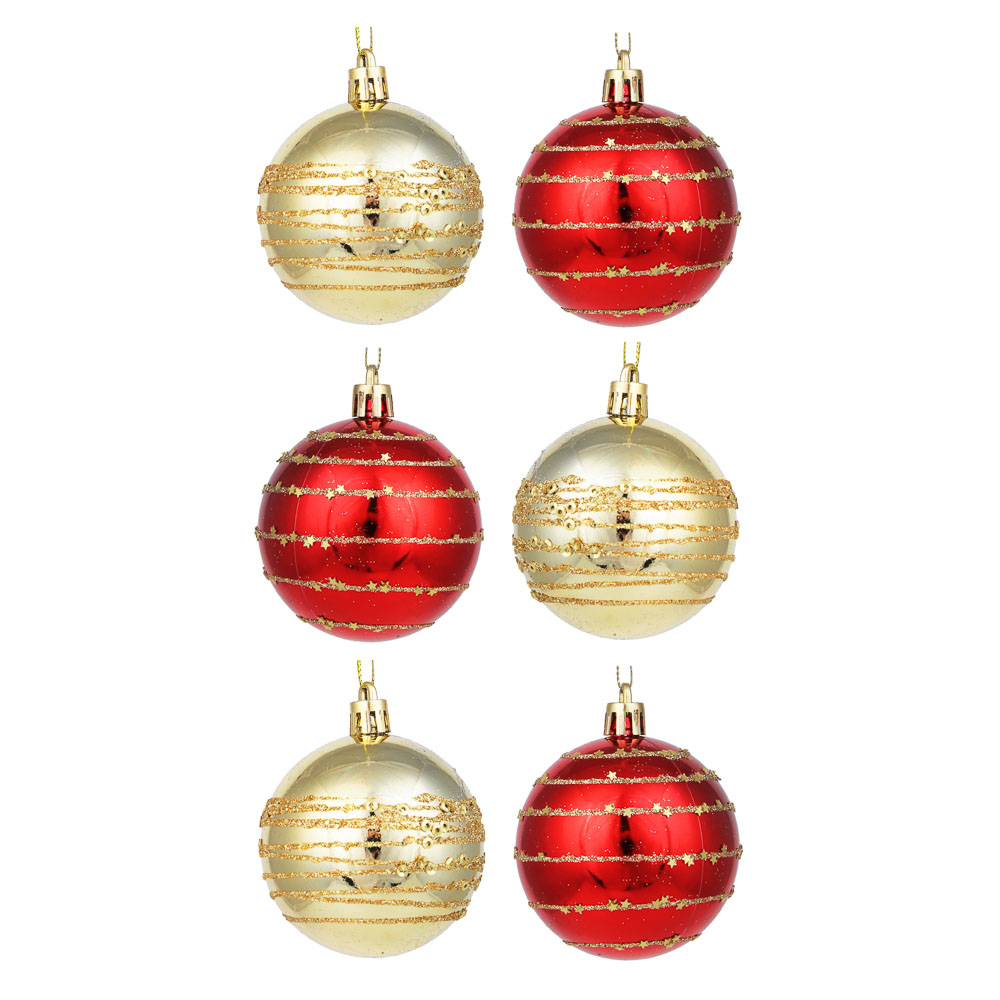 СНОУ БУМ Набор шаров 6 шт, 6 см, золото, красный, пластик, арт.№ 373-439
