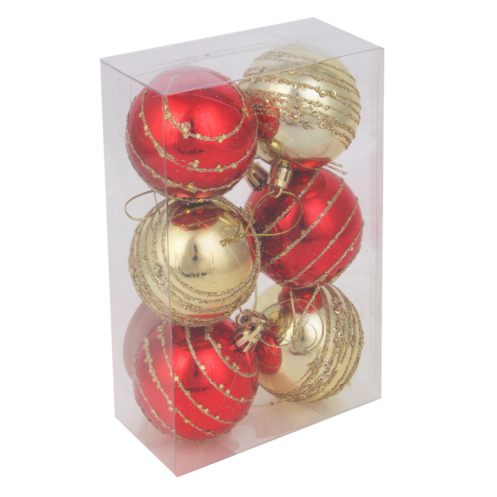 СНОУ БУМ Набор шаров 6 шт, 6 см, золото, красный, пластик, арт.№ 373-439