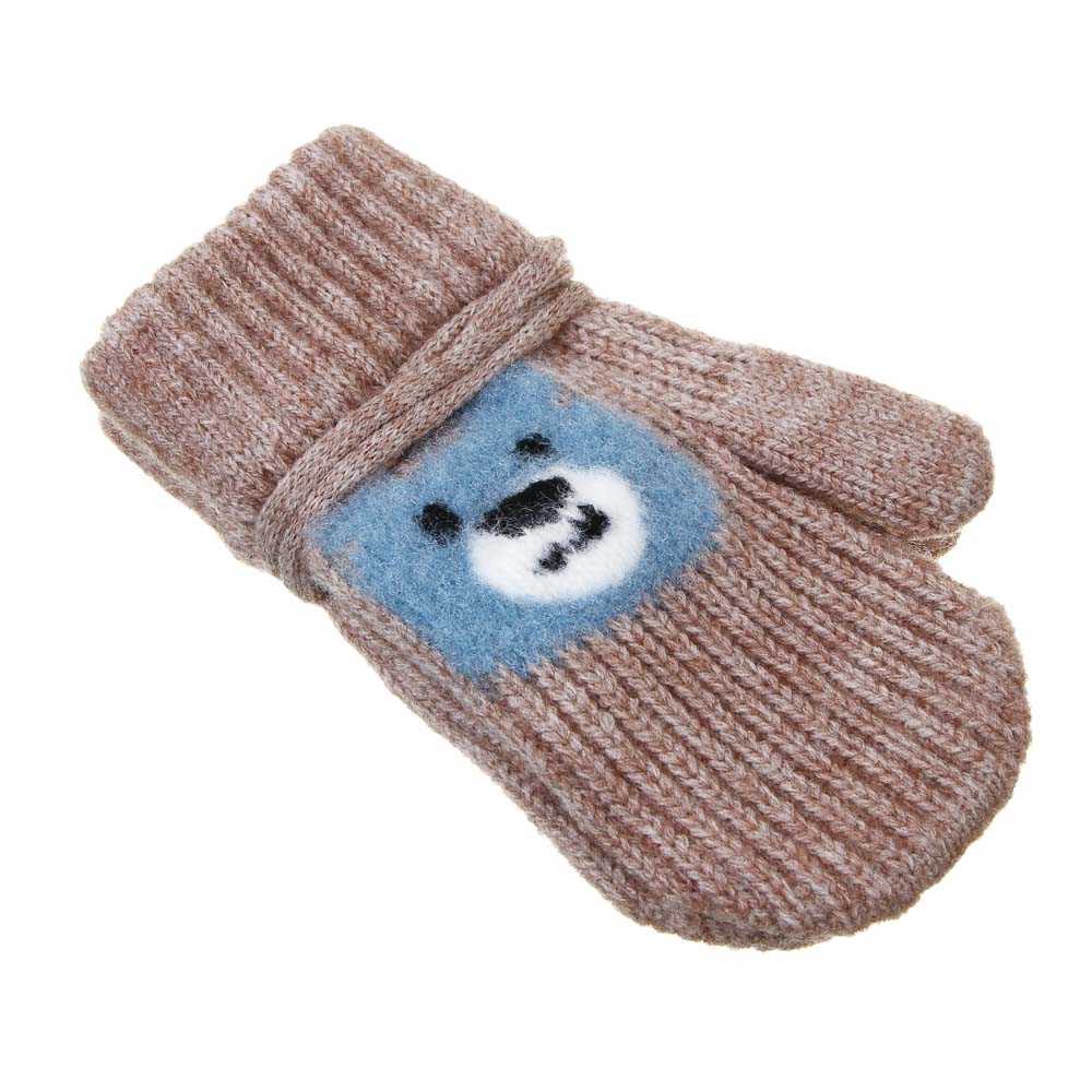 GALANTE Варежки детские на веревке однослойные с начесом, р.12, 100% акрил, разноцветные, ОЗ25-39, арт.№ 363-455