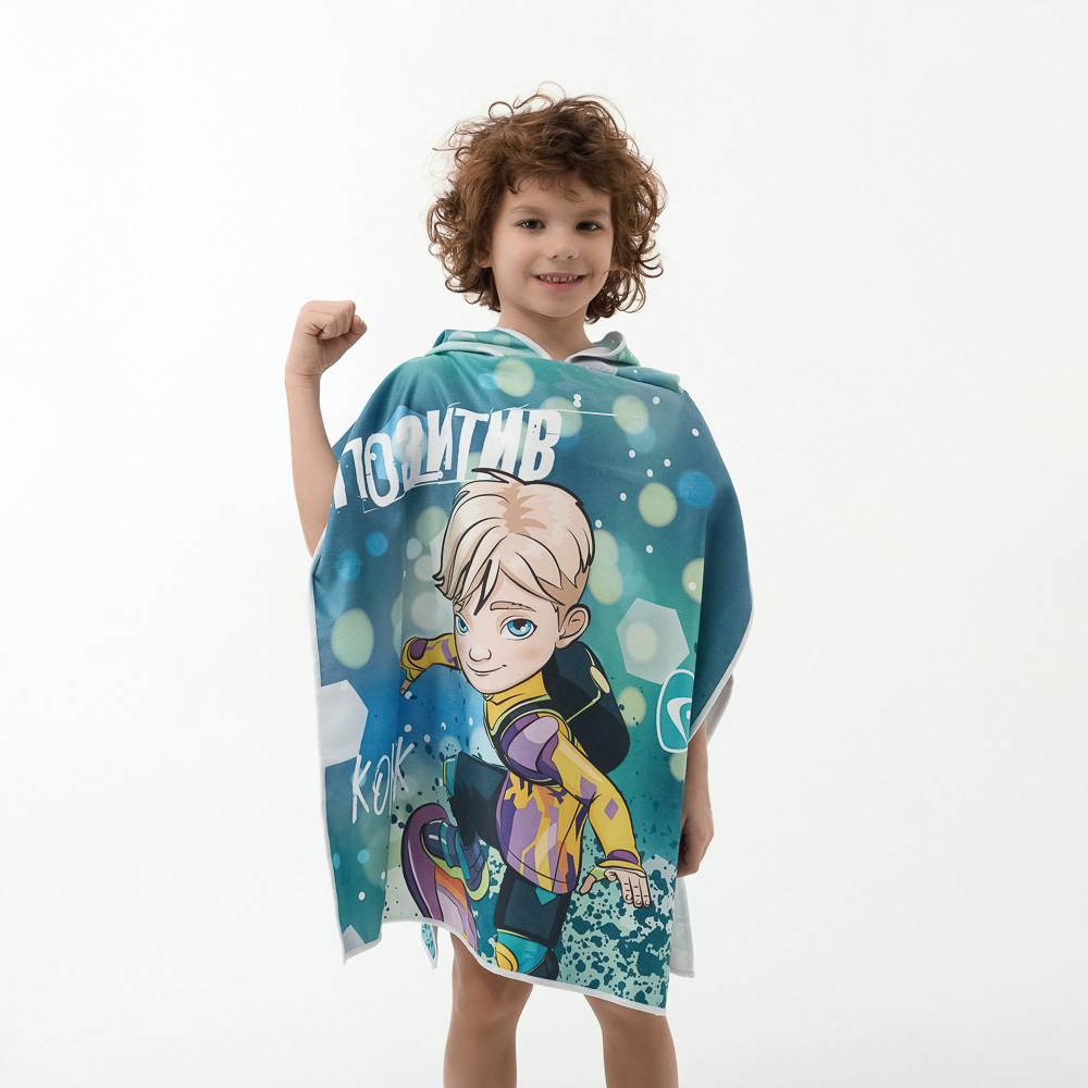 BY Русские супергерои Полотенце-пончо пляжное с капюшоном, 60х60см, 100% полиэстер, Конёк, арт.№ 496-040