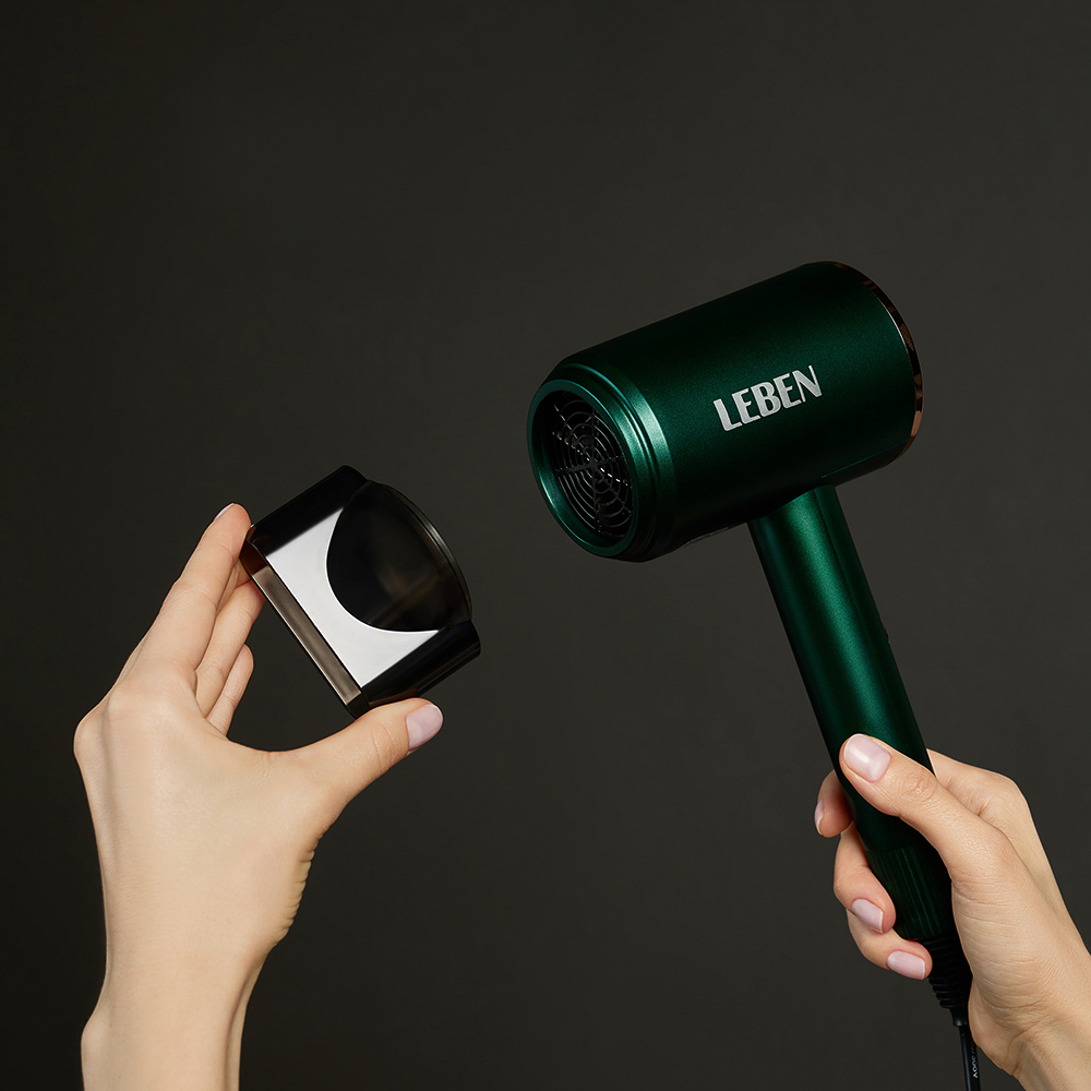 LEBEN Фен для волос, 900Вт, 2 скорости, 3 температуры, 220-240В, зеленый, арт.№ 259-214