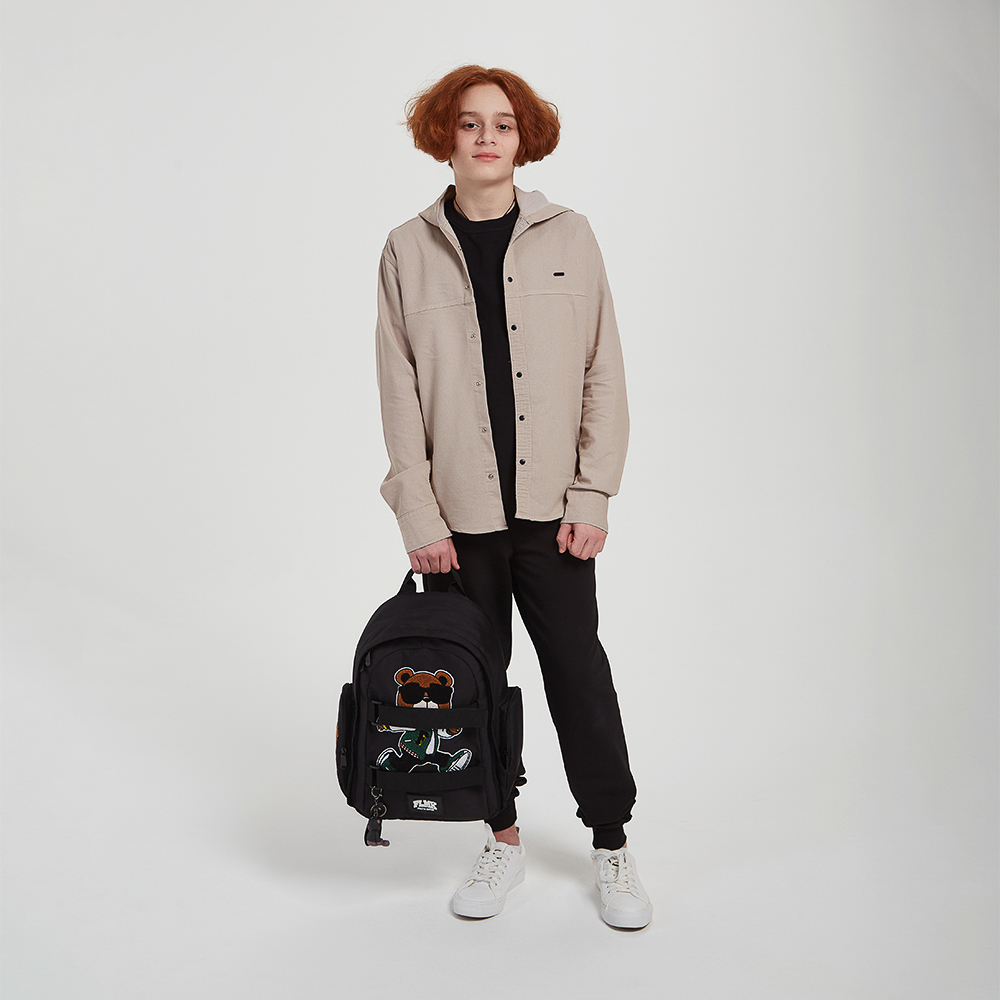 Рюкзак подростковый 42х28х16см, 1 отд., 2 карм., спинка с эрг.элемен., 2 утяж., апплик., ПЭ, "Мишка", арт.№ 555-027