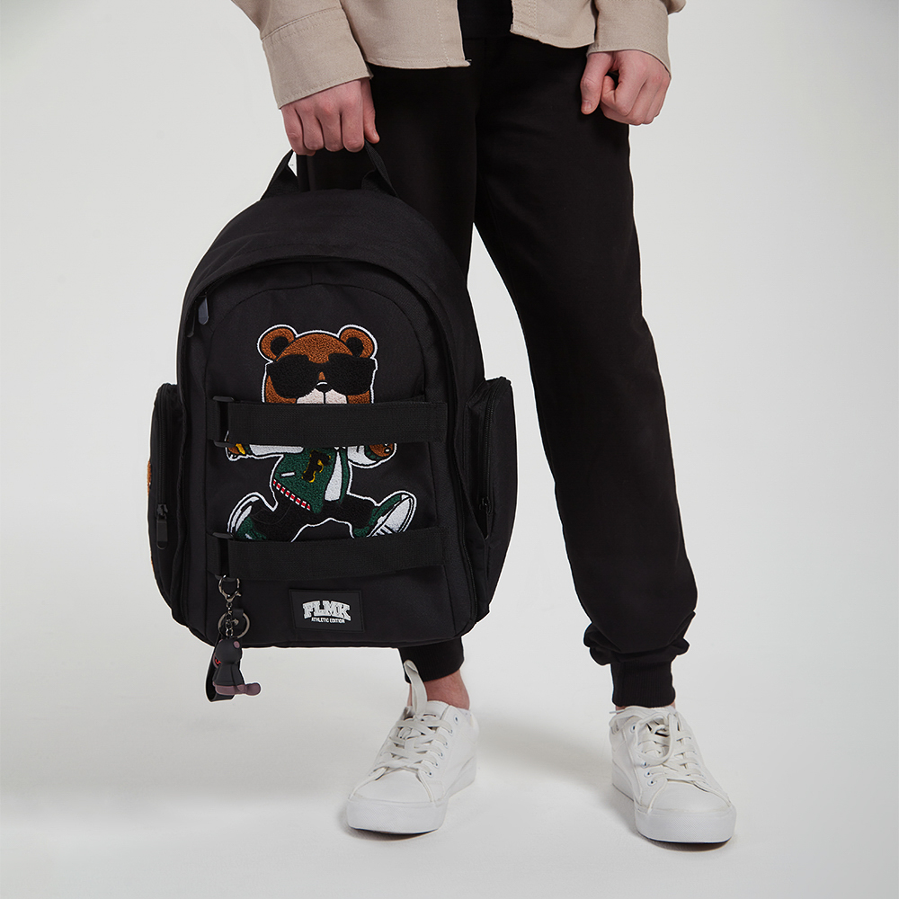 Рюкзак подростковый 42х28х16см, 1 отд., 2 карм., спинка с эрг.элемен., 2 утяж., апплик., ПЭ, "Мишка", арт.№ 555-027