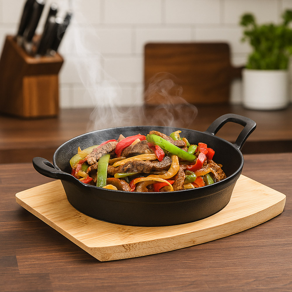 SATOSHI Сковорода мини на подставке из бамбука чугун, круглая, 18см, индукция, арт.№ 808-041