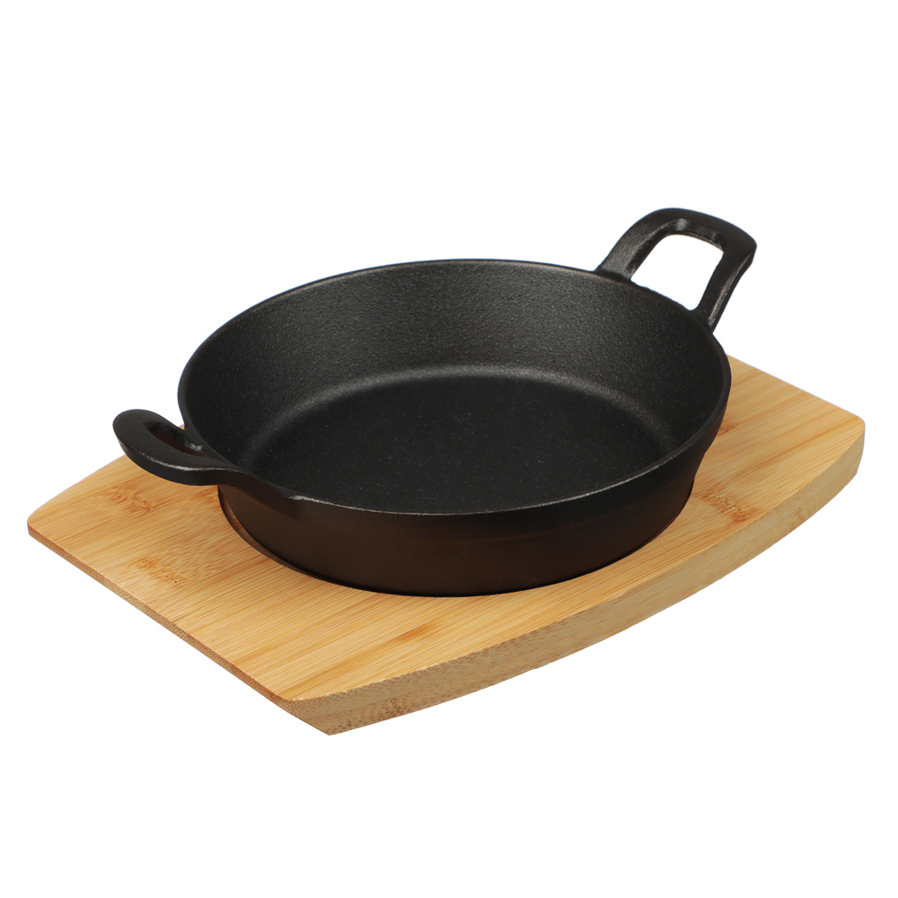 SATOSHI Сковорода мини на подставке из бамбука чугун, круглая, 18см, индукция, арт.№ 808-041
