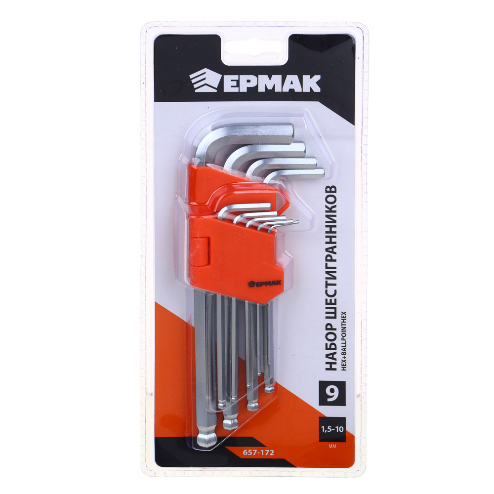 ЕРМАК Набор шестигранников HEX+BallpointHex, 9 шт (1.5-10мм), блистер, JF 2160A, арт.№ 657-172