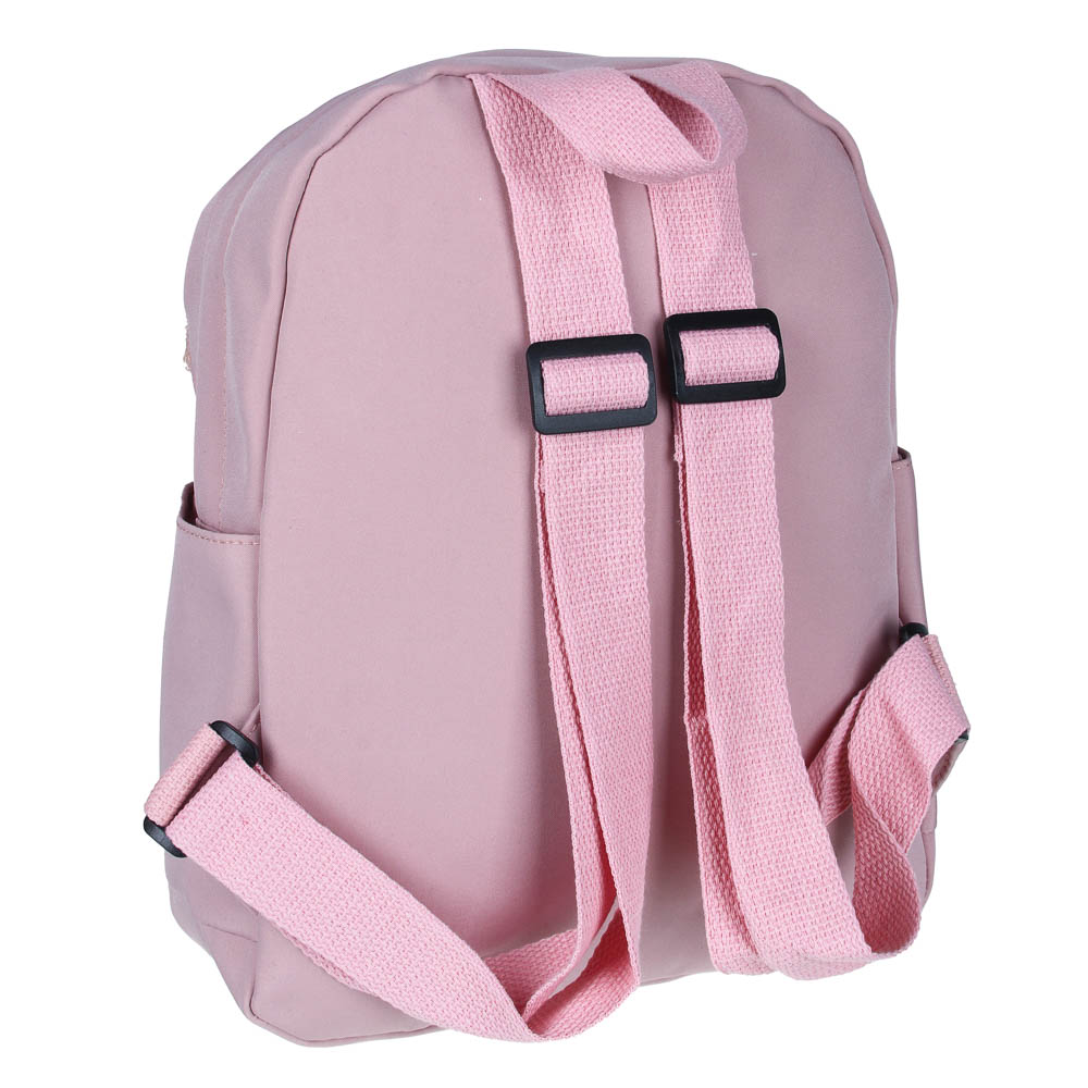 Мини-рюкзак 30,5x24x10см, 1 отд., 2 карм., декор "мишка", значок, нейлон, плюш, розовый, арт.№ 254-729