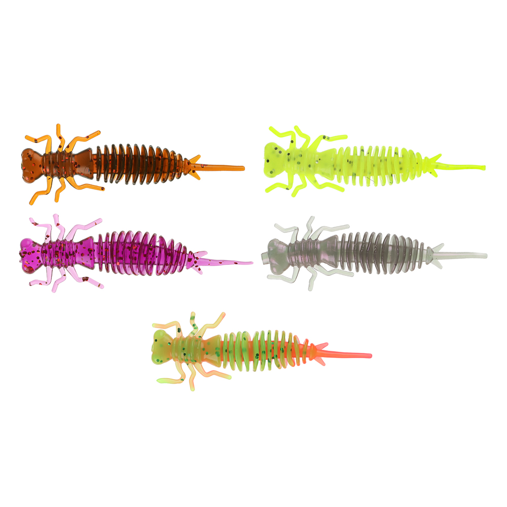 Приманка силиконовая "Личинка стрекозы" тм AZOR FISHING, 8см, 5шт, 5 цветов, арт.№ 145-185